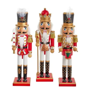 15" Red and White Soldier and King Nutcrackers, 3 Assorted