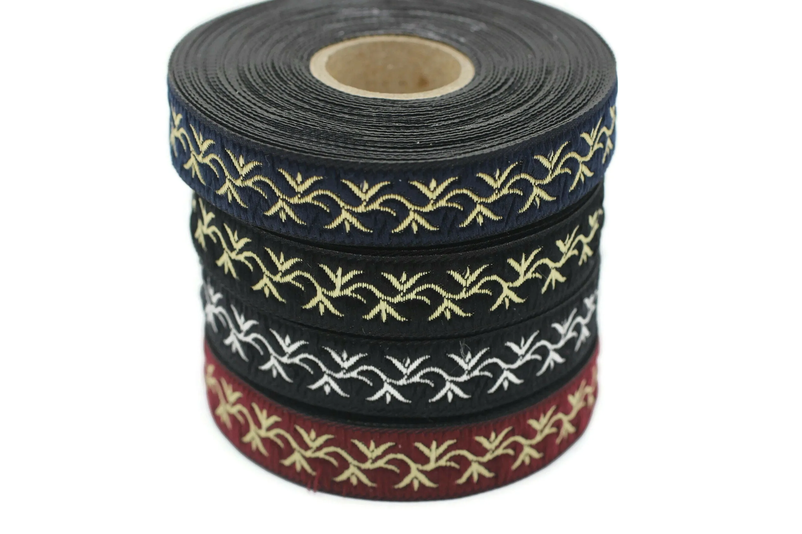 16 mm Black/Silver ivy Jacquard ribbon, (0.62 inches), trim by the yard, Embroidered ribbon, Sewing trim, Scroll Jacquard trim, 16073