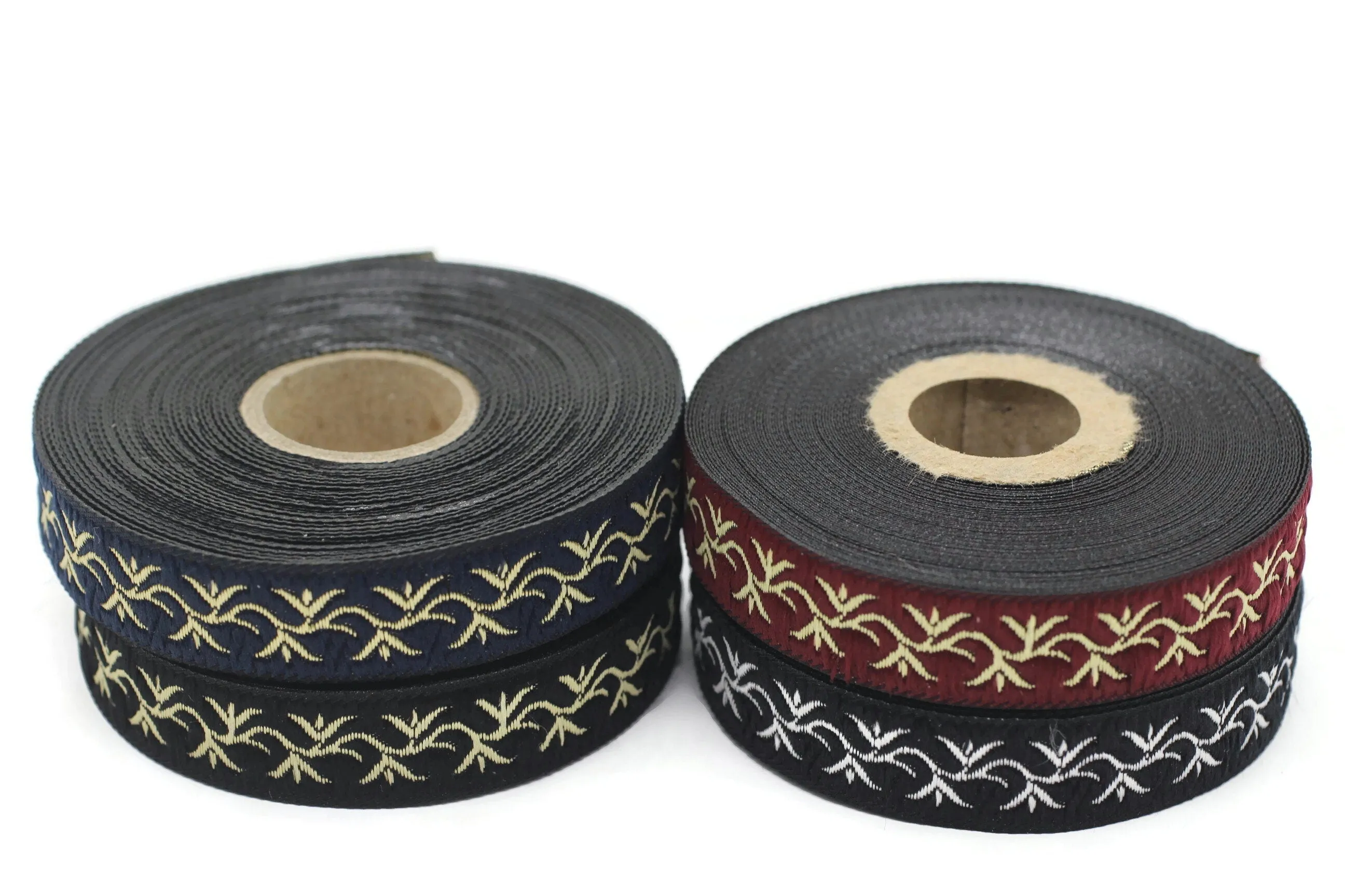 16 mm Black/Silver ivy Jacquard ribbon, (0.62 inches), trim by the yard, Embroidered ribbon, Sewing trim, Scroll Jacquard trim, 16073