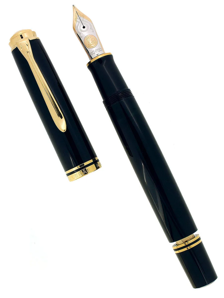 2022 PELIKAN M1000 SOUVERAN GOLD TRIM 18C F-BBB 2.03MM FLEX NIB BLACK FOUNTAIN PEN MINT NEW IN BOX