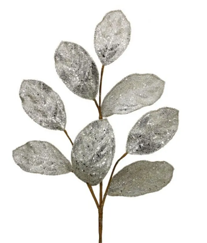 28" Micro-beaded/Sequined Magnolia Leaf Spray (sold individually)