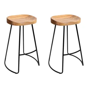 Artiss Set of 2 Elm Wood Backless Bar Stools 65cm - Black and Light Natural