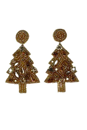 Beaded Gold Christmas Tree Earrings