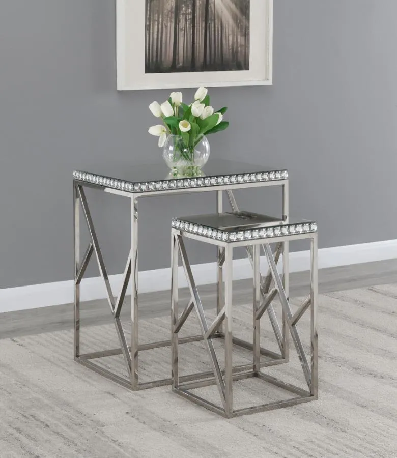 Betsy - 2-Piece Mirrored Stainless Steel Nesting Tables - Silver