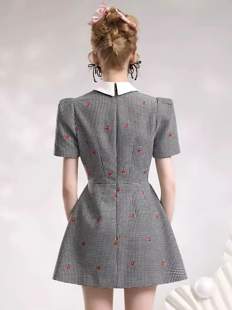 Check Embroidered Cherry Suit Dress【s0000006861】