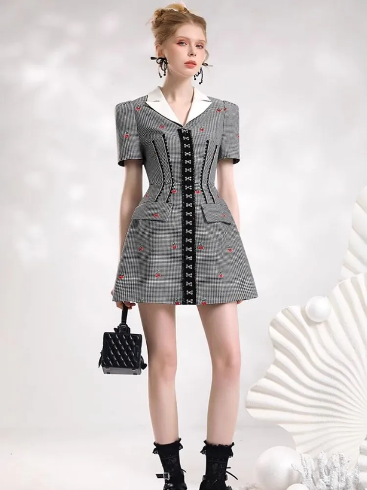 Check Embroidered Cherry Suit Dress【s0000006861】