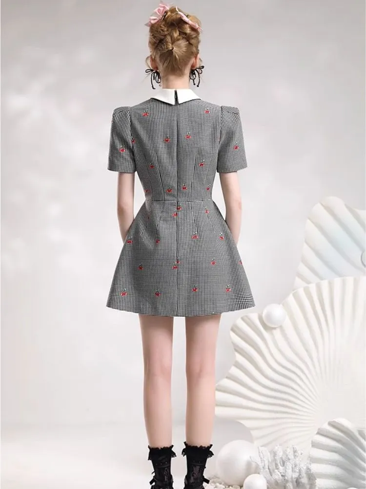 Check Embroidered Cherry Suit Dress【s0000006861】