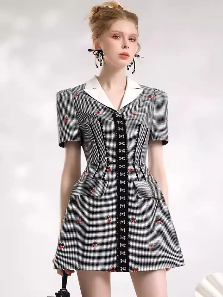 Check Embroidered Cherry Suit Dress【s0000006861】