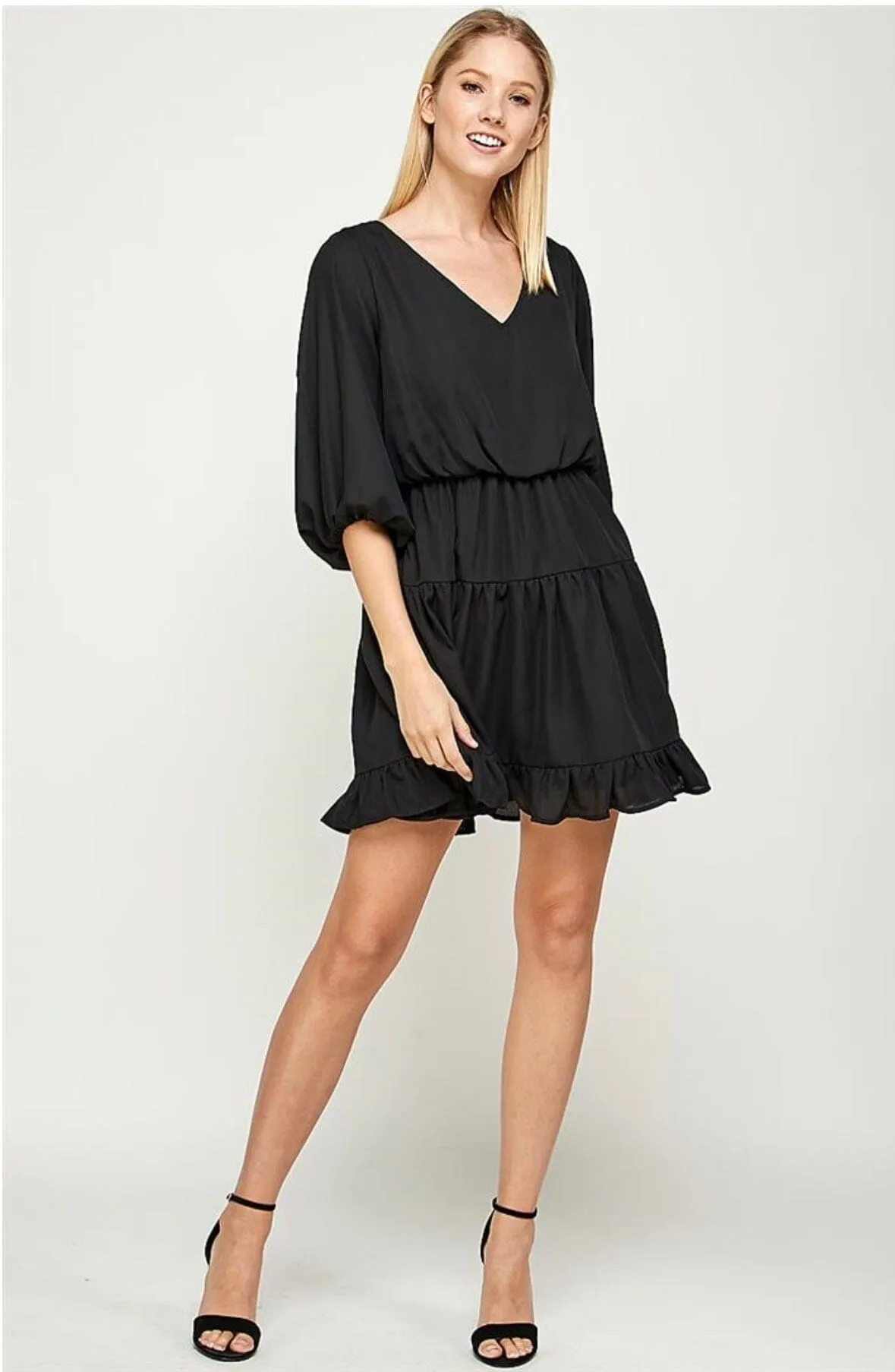 CLASSIC RUFFLE BLACK DRESS