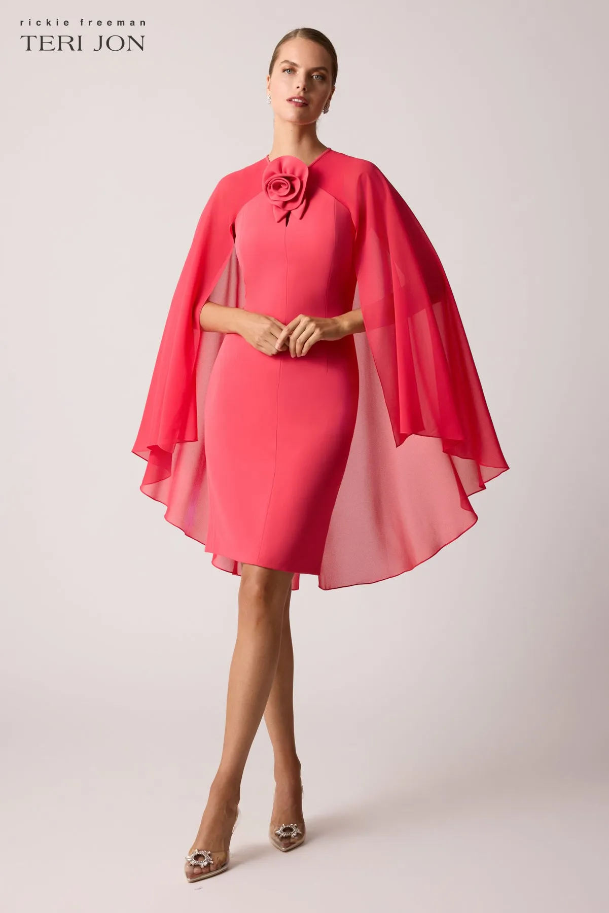 Crepe Chiffon Fly Away Cape Dress