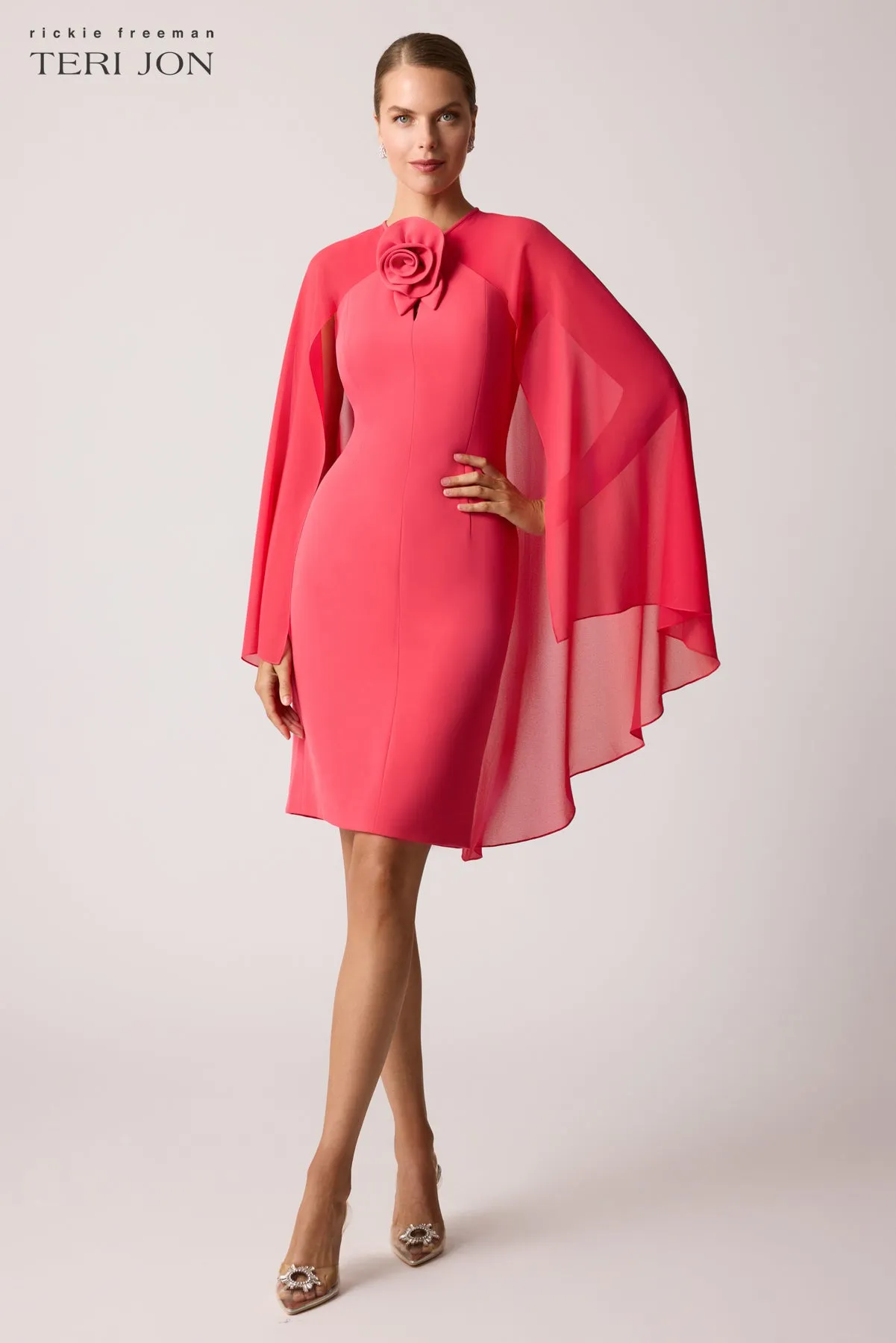 Crepe Chiffon Fly Away Cape Dress