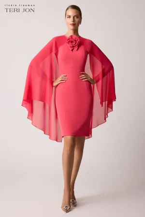 Crepe Chiffon Fly Away Cape Dress