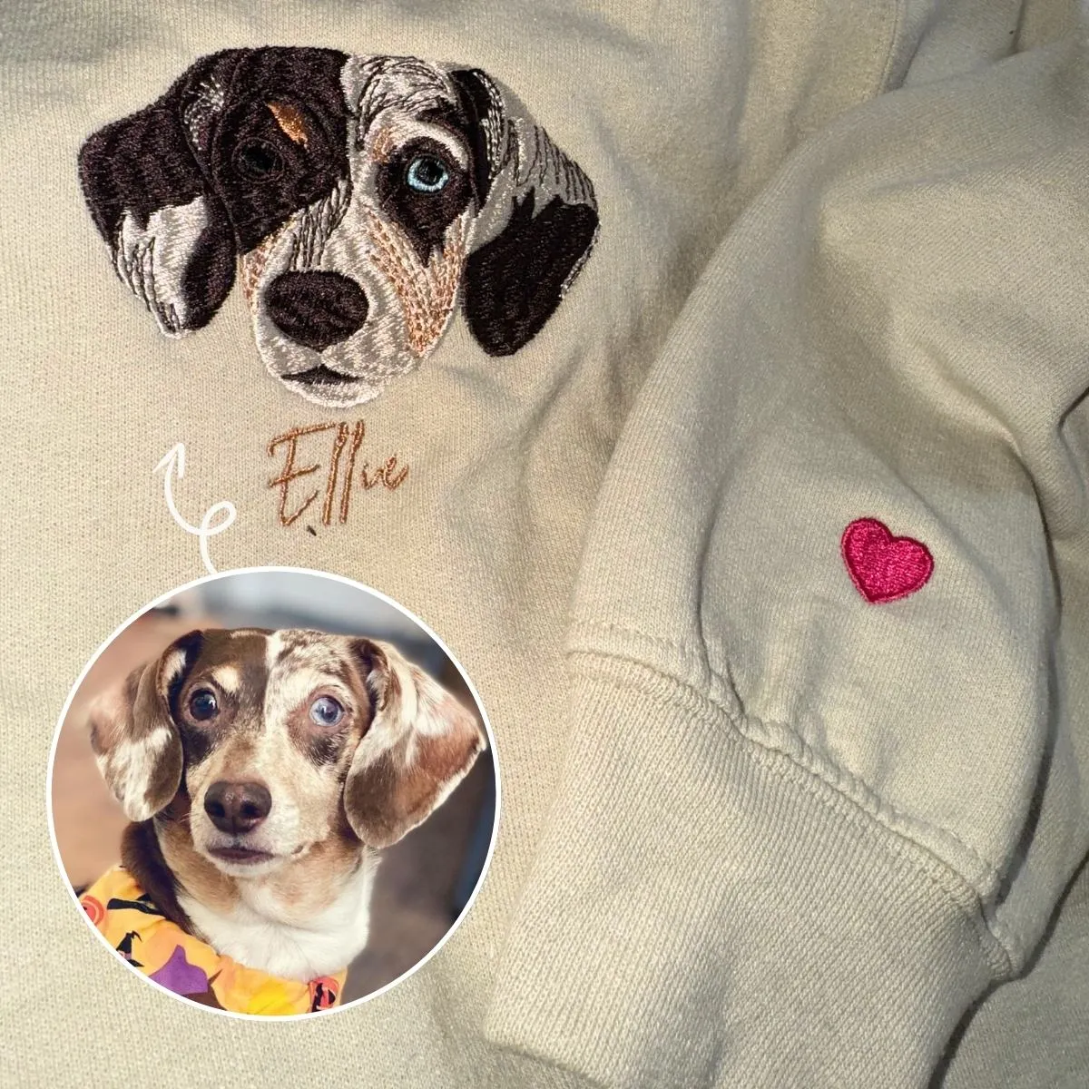 Dachshund Sweatshirt or Hoodie, Custom Embroidered Gift from Photo Name