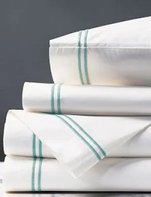 Double Striped Aqua Satin Stitch Sheet Set