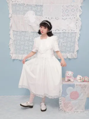 Embroidered lace white dress【s0000007743】