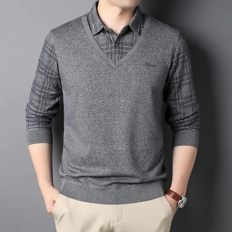 Fashion Brand Korean Knit Slim Fit Shirt For Men Long Sleeve Preppy Look Casual Mans Clothes