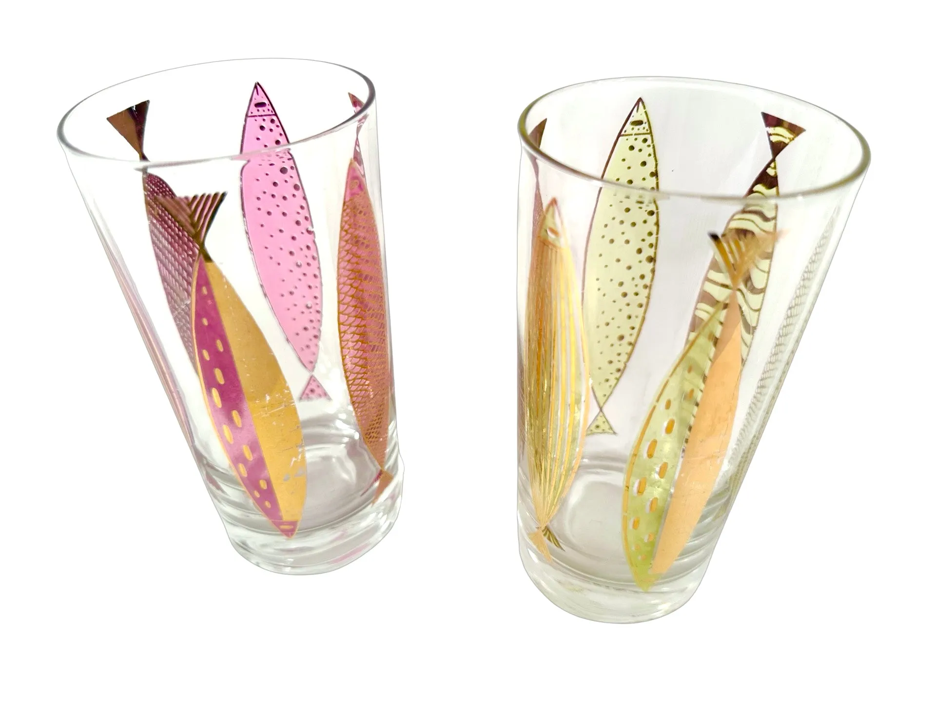 Fred Press Signed Mid-Century Fish Glasses (Set of 2)