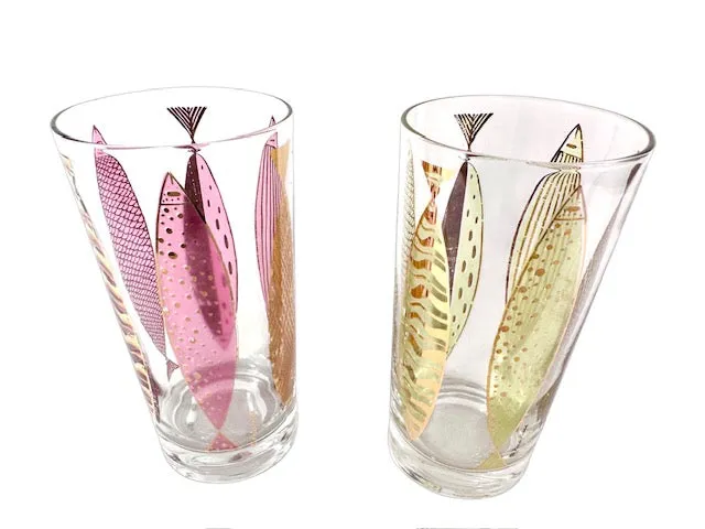 Fred Press Signed Mid-Century Fish Glasses (Set of 2)