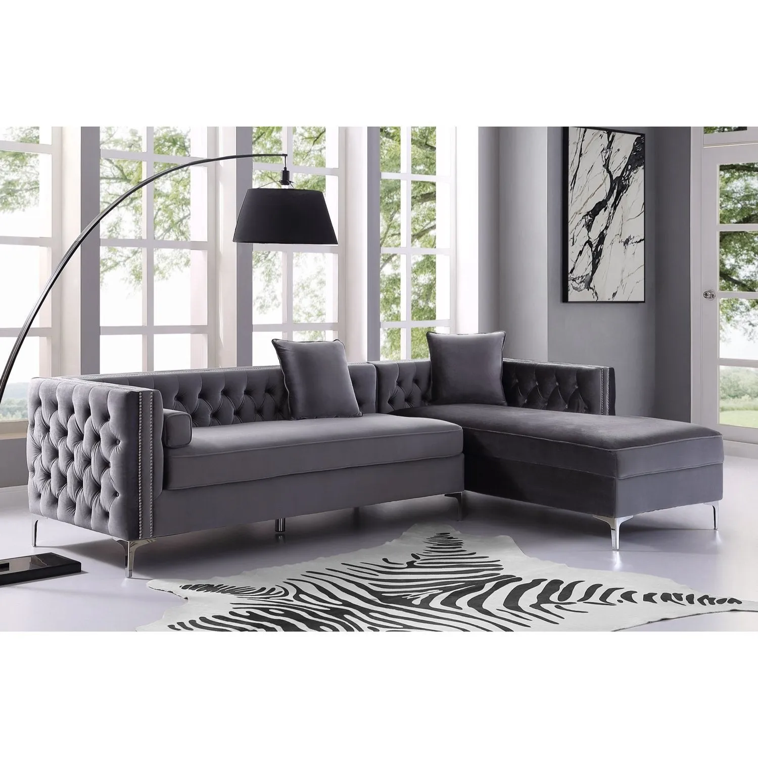 Giovanni Velvet Chaise Sectional Sofa with Storage