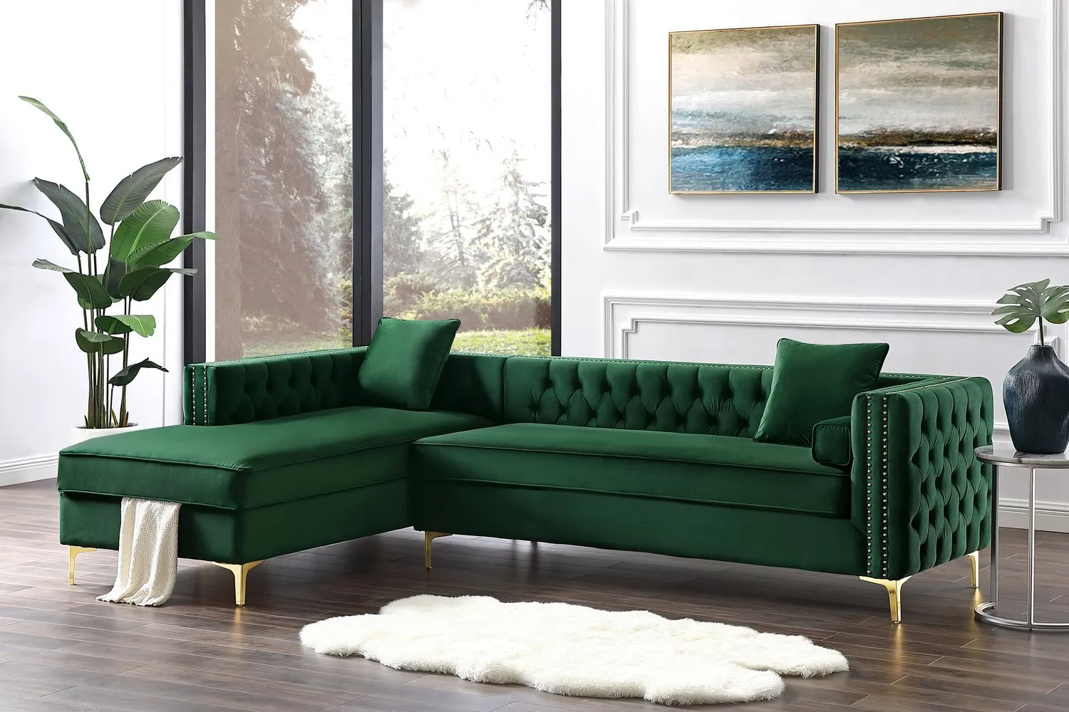 Giovanni Velvet Chaise Sectional Sofa with Storage