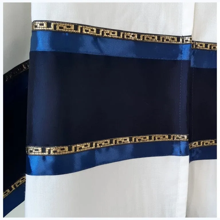 Gold, Blue and Black Decorations Wool Tallit, Bar Mitzvah Tallit Set, Tzitzit Jewish Prayer Shawl, Modern Tallit