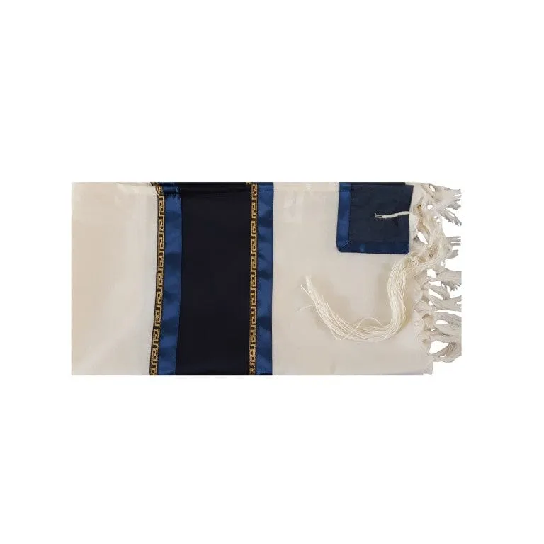 Gold, Blue and Black Decorations Wool Tallit, Bar Mitzvah Tallit Set, Tzitzit Jewish Prayer Shawl, Modern Tallit