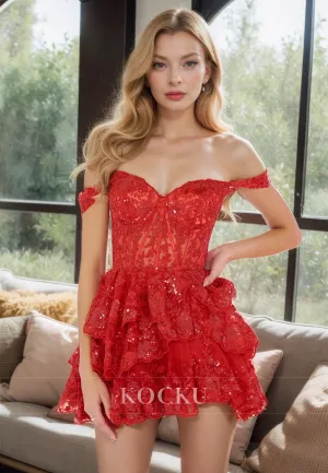 Gorgeous & Charming Off-Shoulder Sparkly Appliques A-Line Party Homecoming Dress