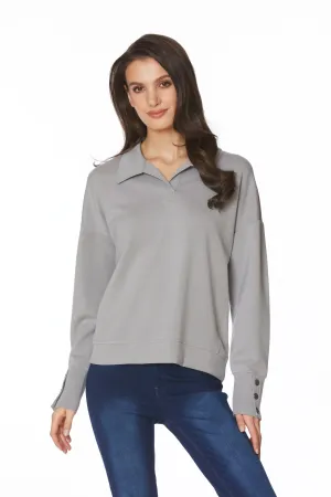 GREY LONG SLEEVE COLLAR MODAL TOP