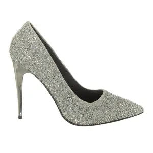 High Metallic Stiletto Heel Court Shoe Embellished With Stones