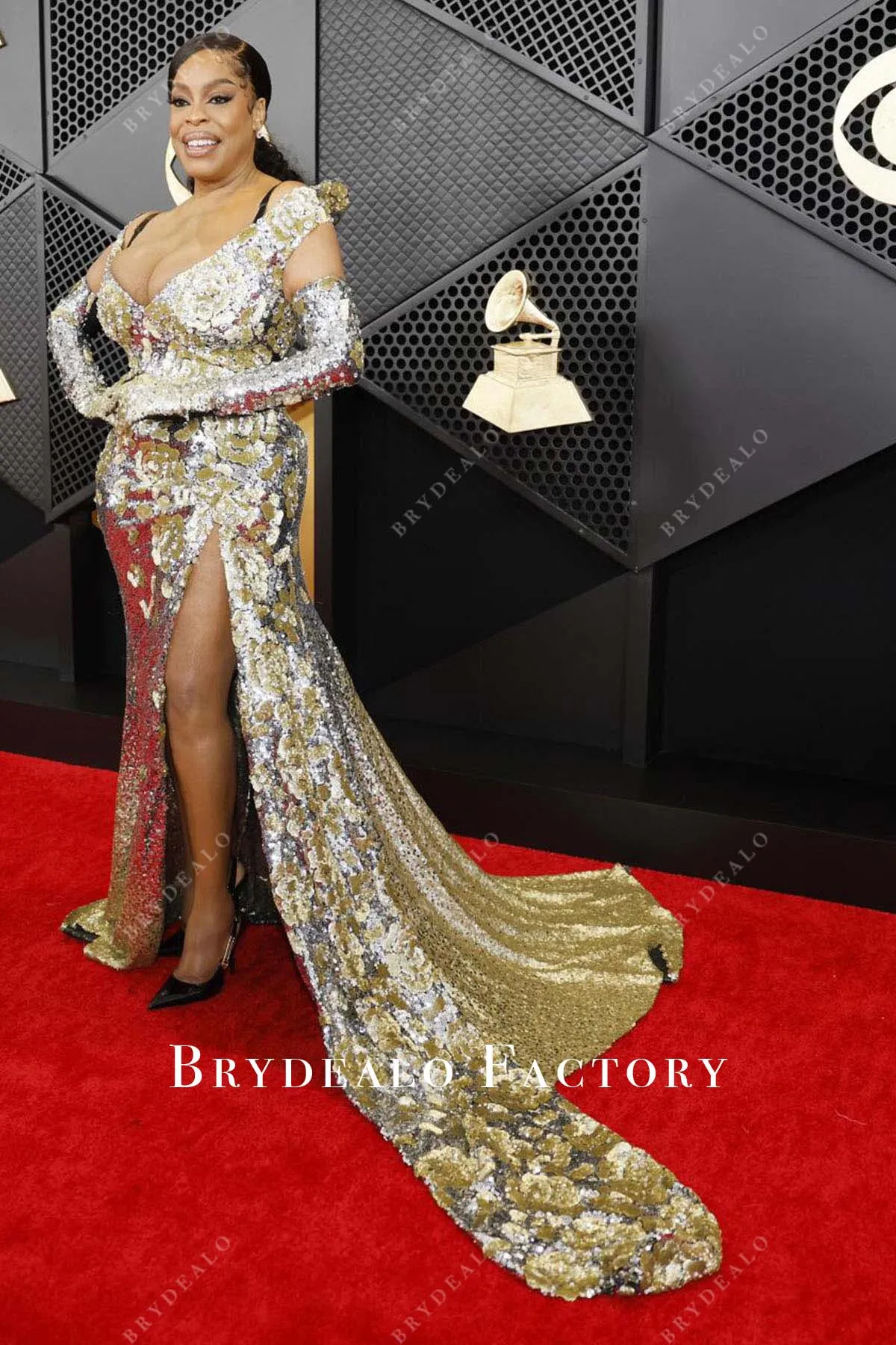 Jessica Betts Sequined 2024 Grammys Red Carpet Dress