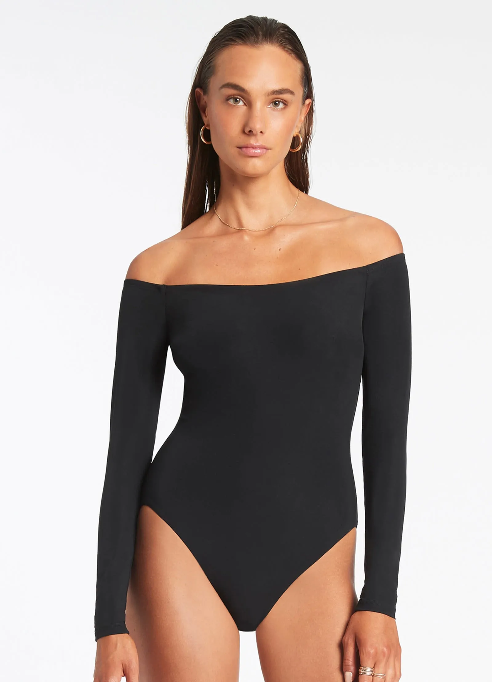 Jetset Off Shoulder Surfsuit - Black