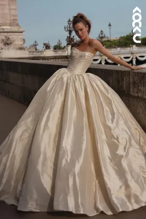 K1947 - Elegant & Luxurious Off-Shoulder Sleeveless Ballgown A-line Satin Wedding Dress