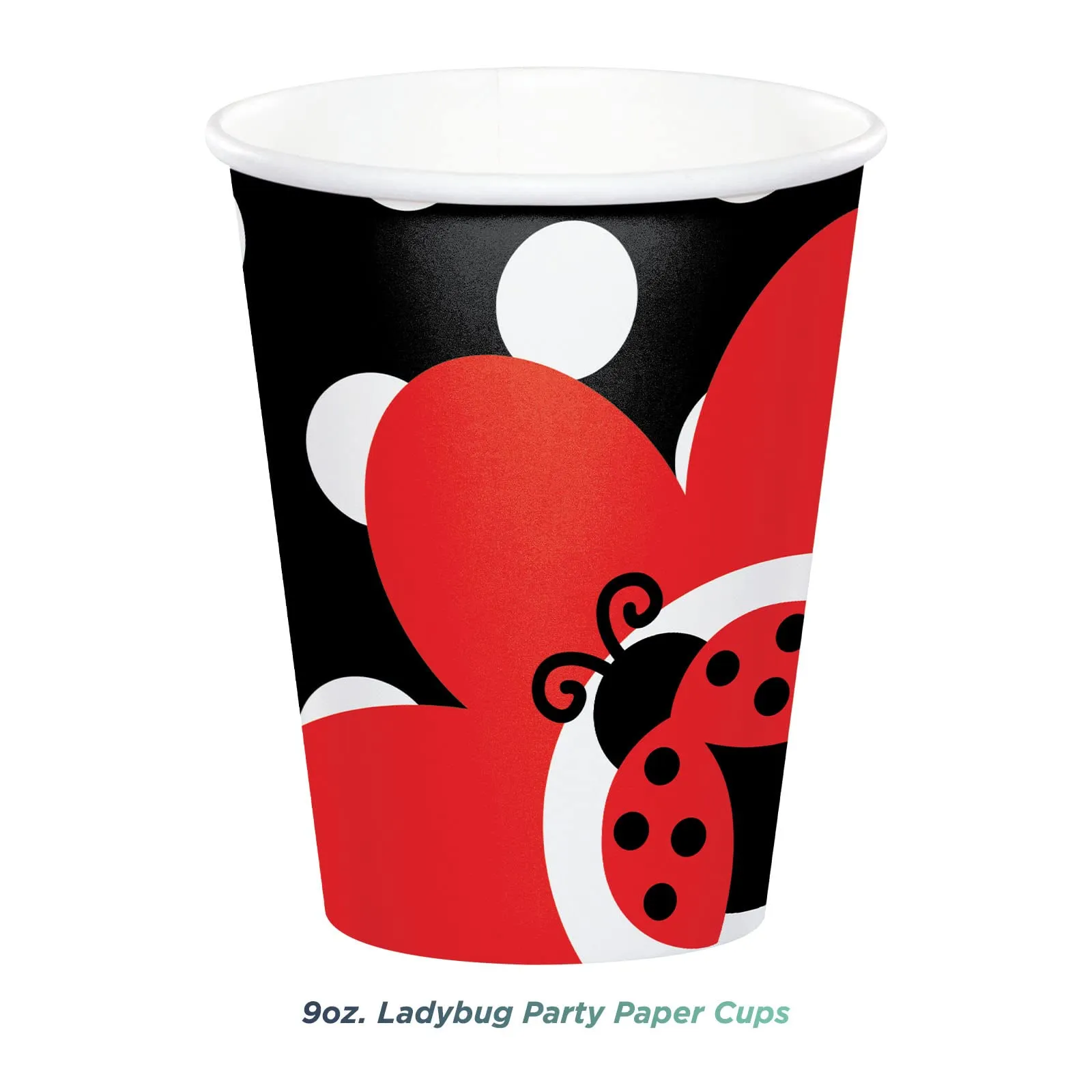 Ladybug Birthday Party Pack - Paper Dessert Plates, Beverage Napkins, Cups, Table Cover, and Forks Set (Serves 16)