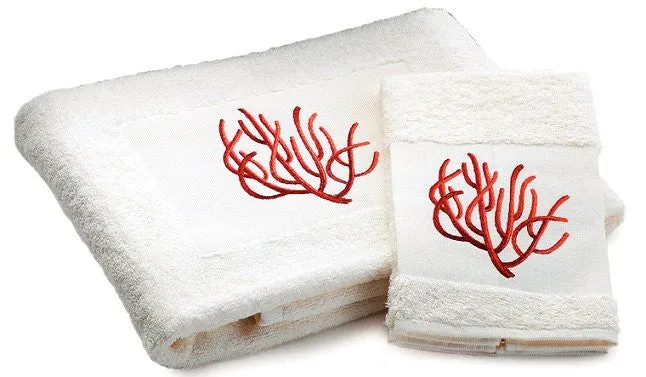 Luxury Plush Embroidered Coral Towels & Mats