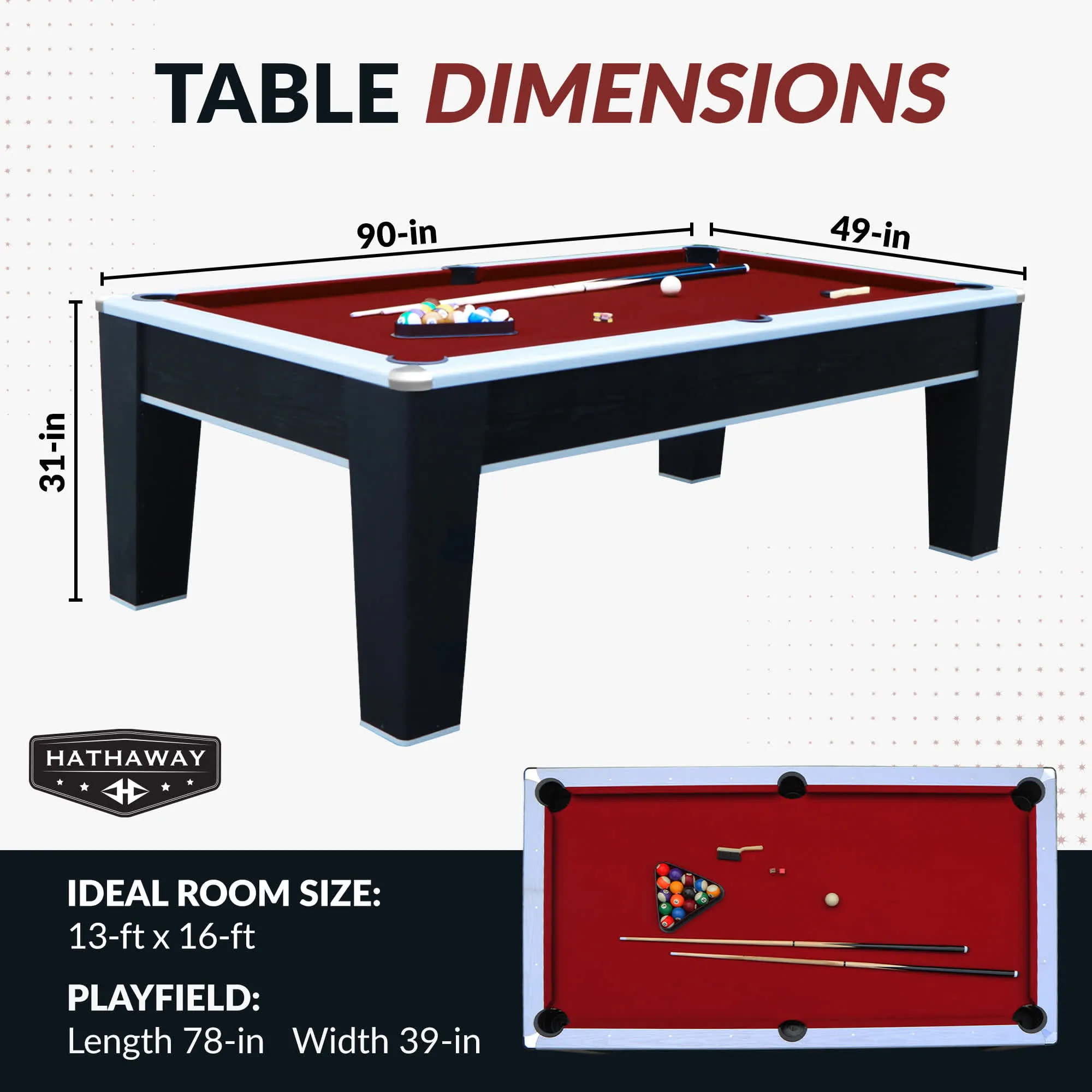 Mirage 90-in Pool Table - Black and Silver with Dark Red Felt