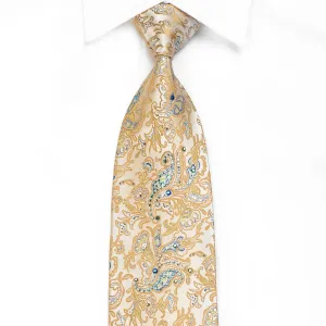 Pierre Cardin Men's Silk Crystal Necktie Acanthus On Golden Cream