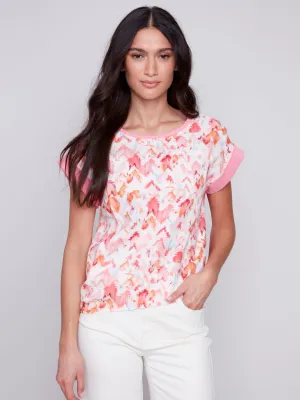 Printed Linen Knit Combo Top