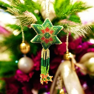 Red and Green Handmade Beaded Star