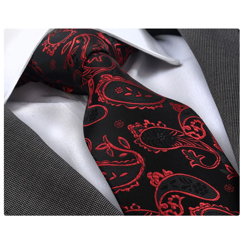 Red Black Paisley Silk Necktie