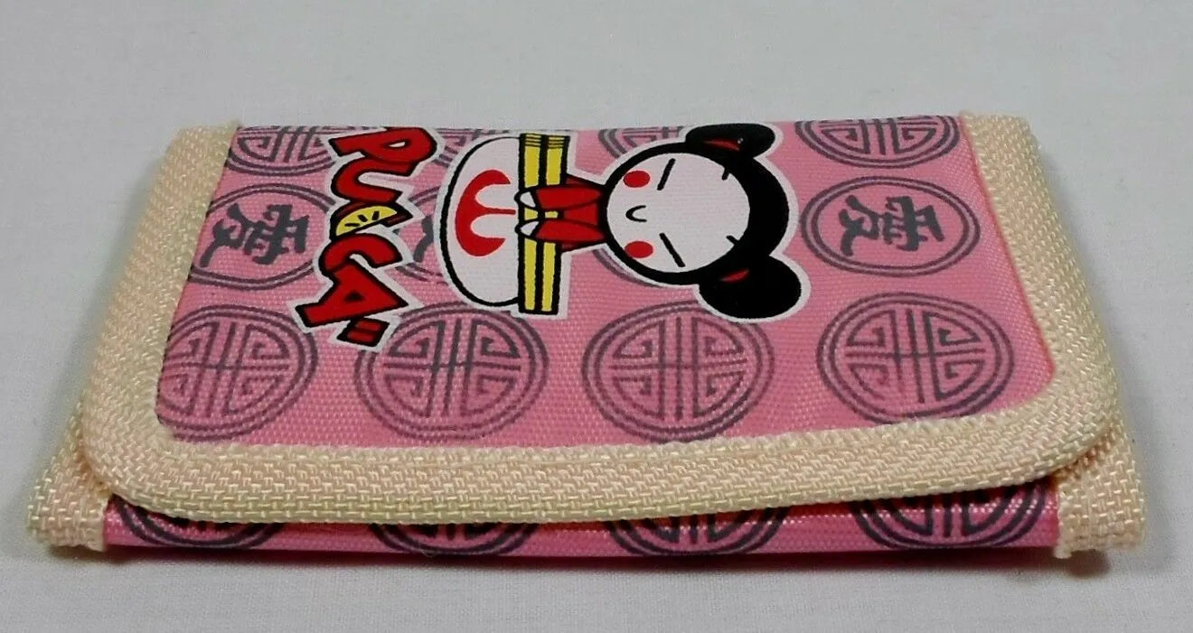 Retro Japanese Pucca Cartoon Anime Wallet 5" Slim Trifold Billfold w/ Zipper Cord