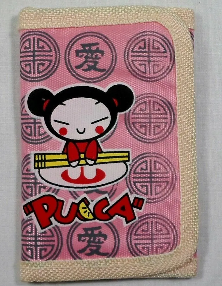 Retro Japanese Pucca Cartoon Anime Wallet 5" Slim Trifold Billfold w/ Zipper Cord