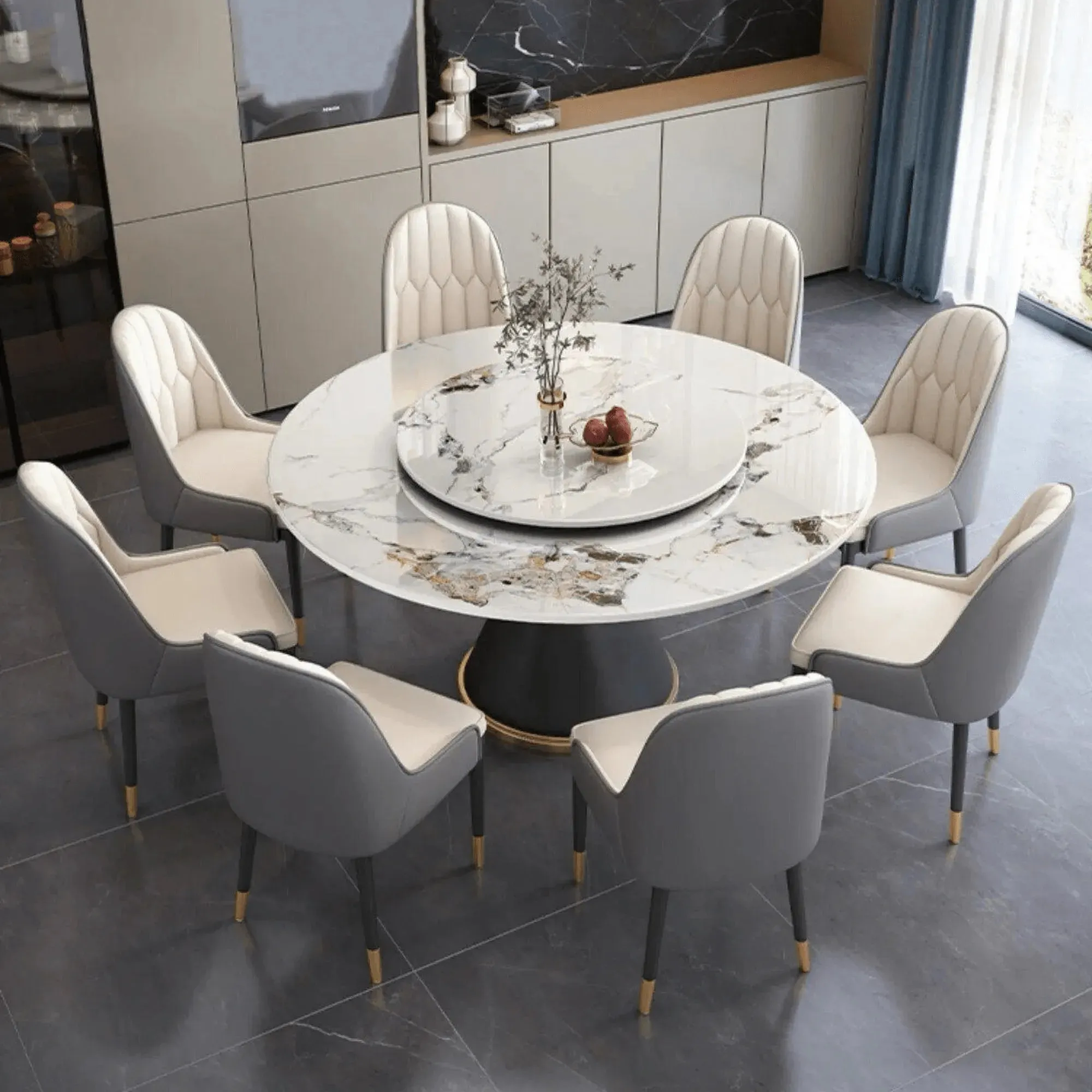 Round Modern Dining Table with Rotatable Top