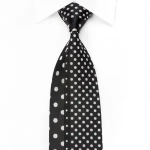 Royal Men's Crystal Silk Tie Silver Dots On Black With Silver Sparkles