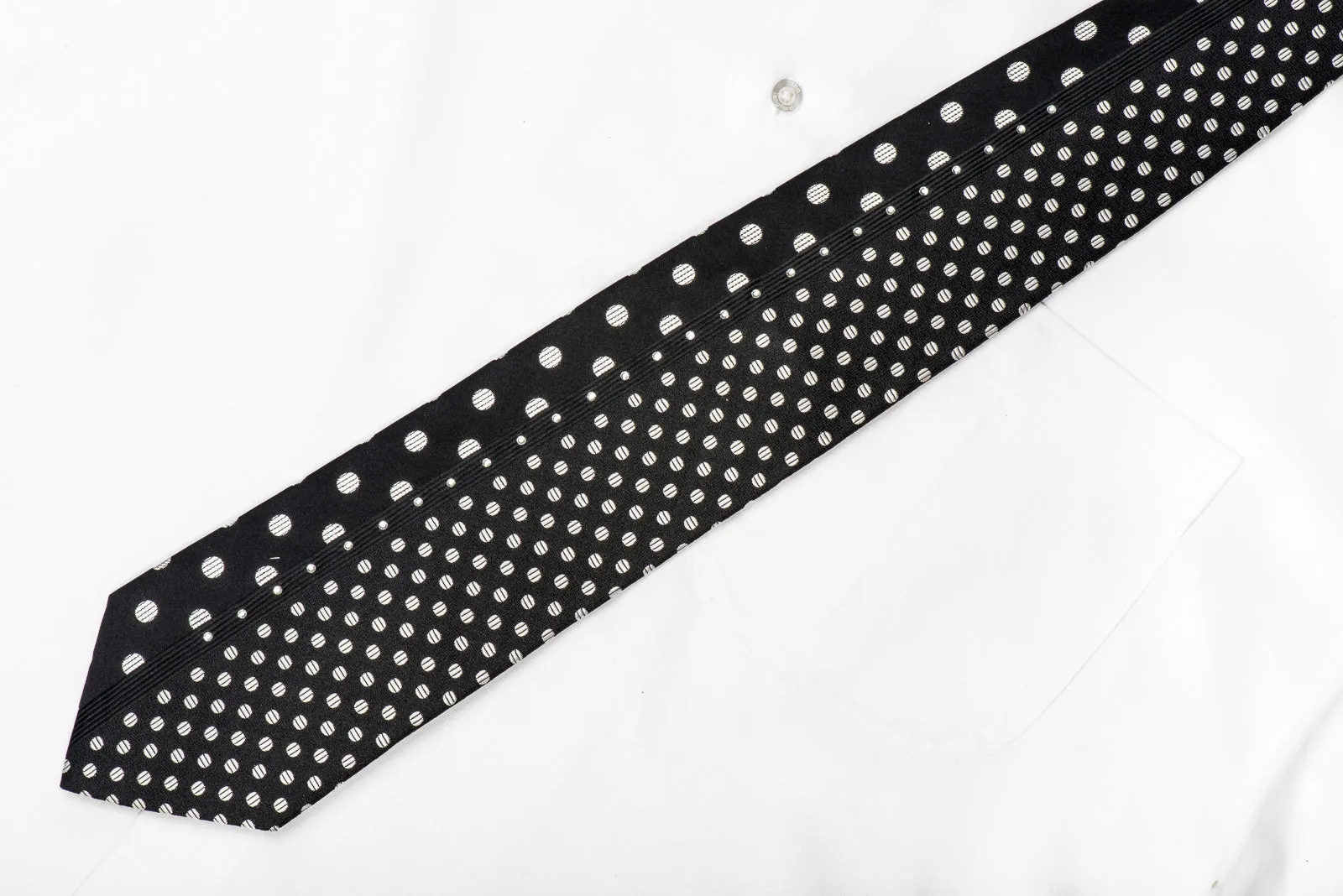 Royal Men's Crystal Silk Tie Silver Dots On Black With Silver Sparkles