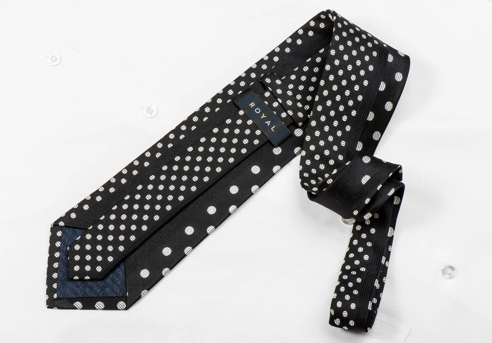 Royal Men's Crystal Silk Tie Silver Dots On Black With Silver Sparkles