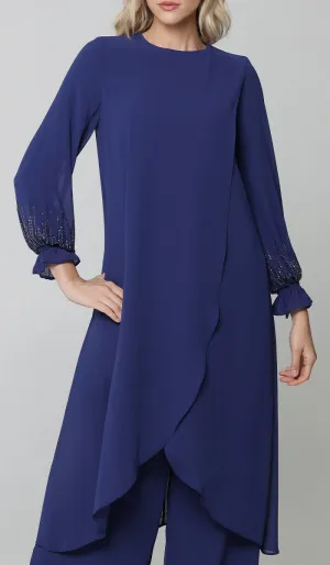 Safa Dressy Long Modest Midi Tunic - Blue