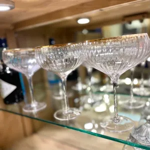 Set of 6 Fluted Cocktail Glasses with Gold Rims