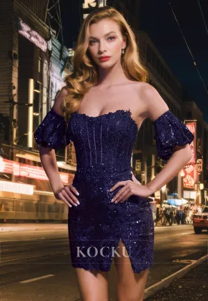 Sexy & Morden Off-Shoulder Sequined Sparkly Short sleeves Party Homecoming Dress