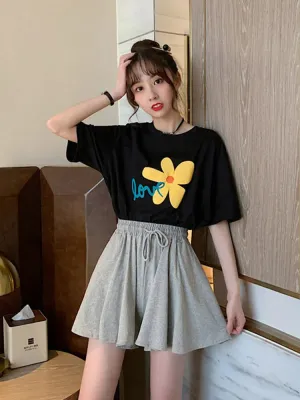 Shorts Women Summer High Waist Black Leisure Loose Sweat Fashion   Female Drawstring Korean Style Streetwear