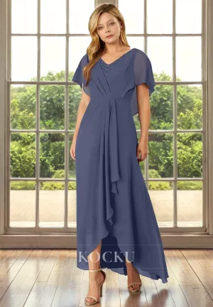 Simple & Casual V-Neck Short sleeves A-Line Chiffon Cocktail Mother of the Bride Dress